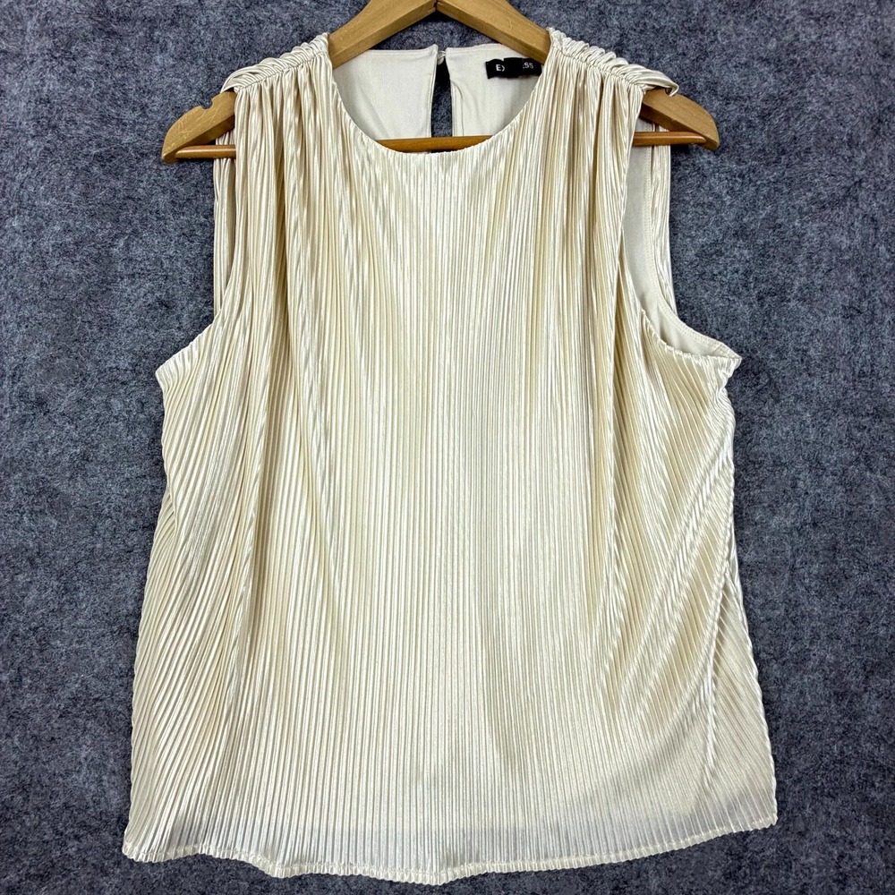 Express Blouse Top Womens Medium Beige Shimmer Pleated Office Chic Old Money Lux